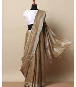Brown Hand Woven Linen Saree With Blouse