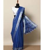 Blue Hand Woven Linen Saree With Blouse