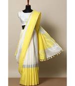 White Hand Woven Linen Saree With Blouse