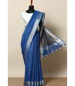 Blue Hand Woven Linen Saree With Blouse