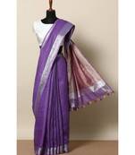 Purple Hand Woven Linen Saree With Blouse