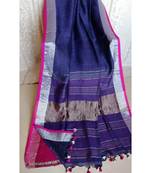 Blue Hand Woven Linen Saree With Blouse
