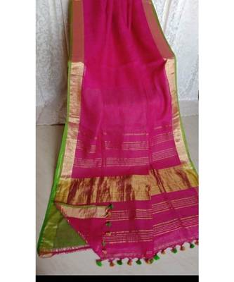 Pink Hand Woven Linen Saree With Blouse 1