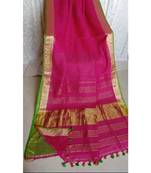 Pink Hand Woven Linen Saree With Blouse
