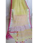 Yellow Hand Woven Linen Saree With Blouse