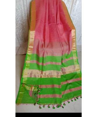 Pink Hand Woven Linen Saree With Blouse 1