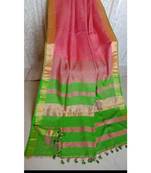Pink Hand Woven Linen Saree With Blouse