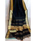 Black Hand Woven Linen Saree With Blouse