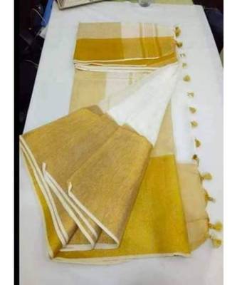 White Hand Woven Linen Saree With Blouse 1