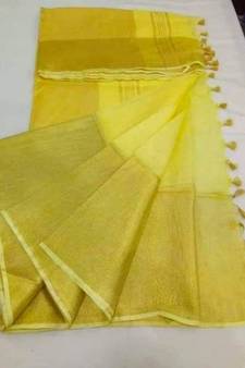 Yellow Hand Woven Linen Saree With Blouse