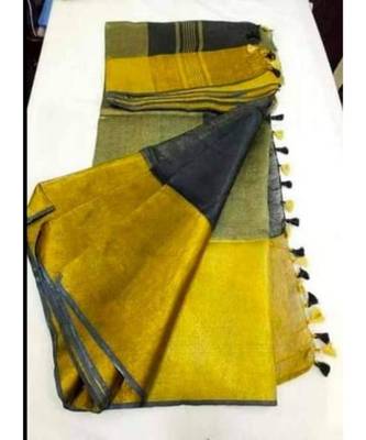 Black Hand Woven Linen Saree With Blouse 1