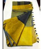 Black Hand Woven Linen Saree With Blouse