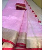 Pink Hand Woven Linen Saree With Blouse