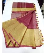 Maroon Hand Woven Linen Saree With Blouse