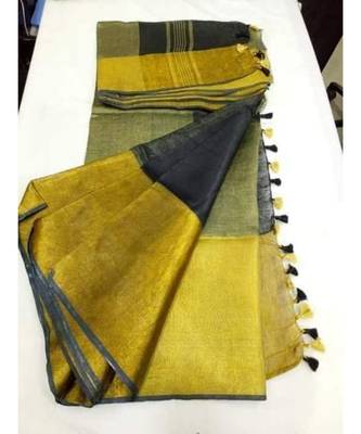 Black Hand Woven Linen Saree With Blouse 1
