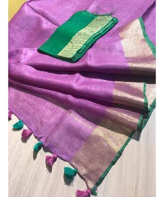 Purple Hand Woven Linen Saree With Blouse 1