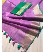 Purple Hand Woven Linen Saree With Blouse