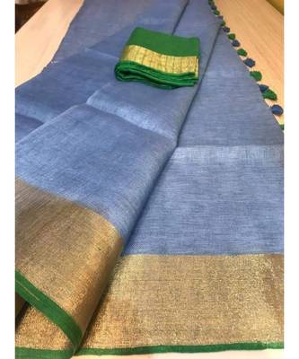 Grey Hand Woven Linen Saree With Blouse 1