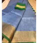 Grey Hand Woven Linen Saree With Blouse