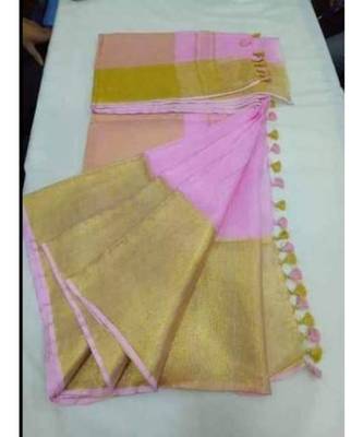 Pink Hand Woven Linen Saree With Blouse 1