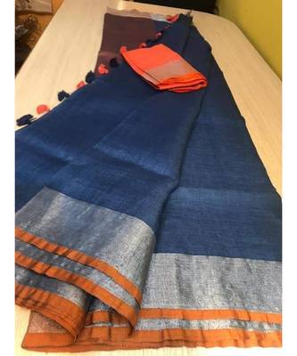 Grey Hand Woven Linen Saree With Blouse 1