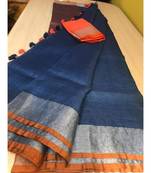 Grey Hand Woven Linen Saree With Blouse