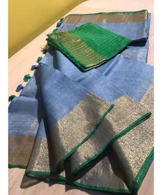 Grey Hand Woven Linen Saree With Blouse 1