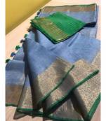 Grey Hand Woven Linen Saree With Blouse