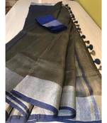 Grey Hand Woven Linen Saree With Blouse