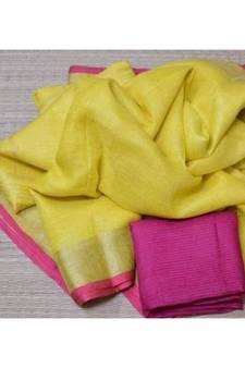 Yellow Hand Woven Linen Saree With Blouse