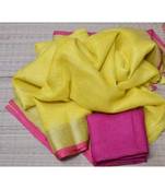 Yellow Hand Woven Linen Saree With Blouse