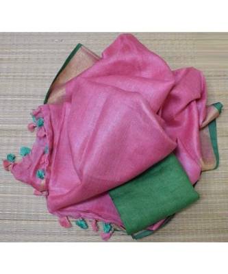 Pink Hand Woven Linen Saree With Blouse 1
