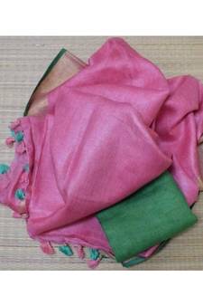 Pink Hand Woven Linen Saree With Blouse