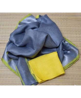 Grey Hand Woven Linen Saree With Blouse 1
