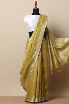 Yellow Hand Woven Linen Saree With Blouse