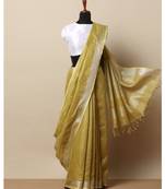 Yellow Hand Woven Linen Saree With Blouse