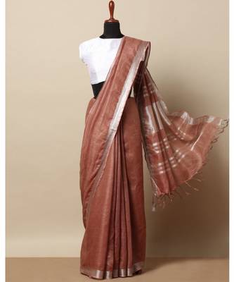 Brown Hand Woven Linen Saree With Blouse 1