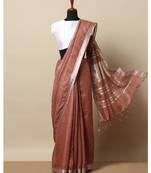 Brown Hand Woven Linen Saree With Blouse