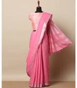 Pink Hand Woven Linen Saree With Blouse