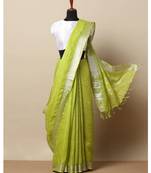 Parrot Green Hand Woven Linen Saree With Blouse