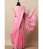 Pink Hand Woven Linen Saree With Blouse
