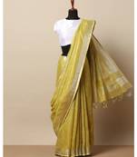 Yellow Hand Woven Linen Saree With Blouse