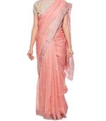 Pink Hand Woven Linen Saree With Blouse