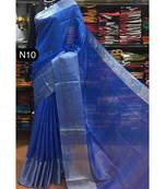 Blue Hand Woven Linen Saree With Blouse