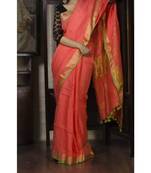 Peach Hand Woven Linen Saree With Blouse