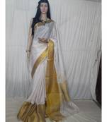 White Hand Woven Linen Saree With Blouse