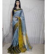 Grey Hand Woven Linen Saree With Blouse