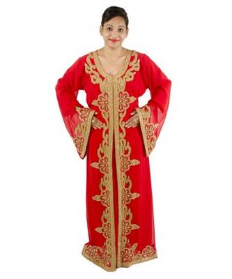 Red Georgette Embroidered Zari Work Islamic-Kaftans 1