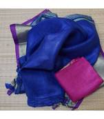 Blue Hand Woven Linen Saree With Blouse