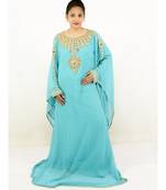 Turquoise Georgette Embroidered Zari Work Islamic-Kaftans